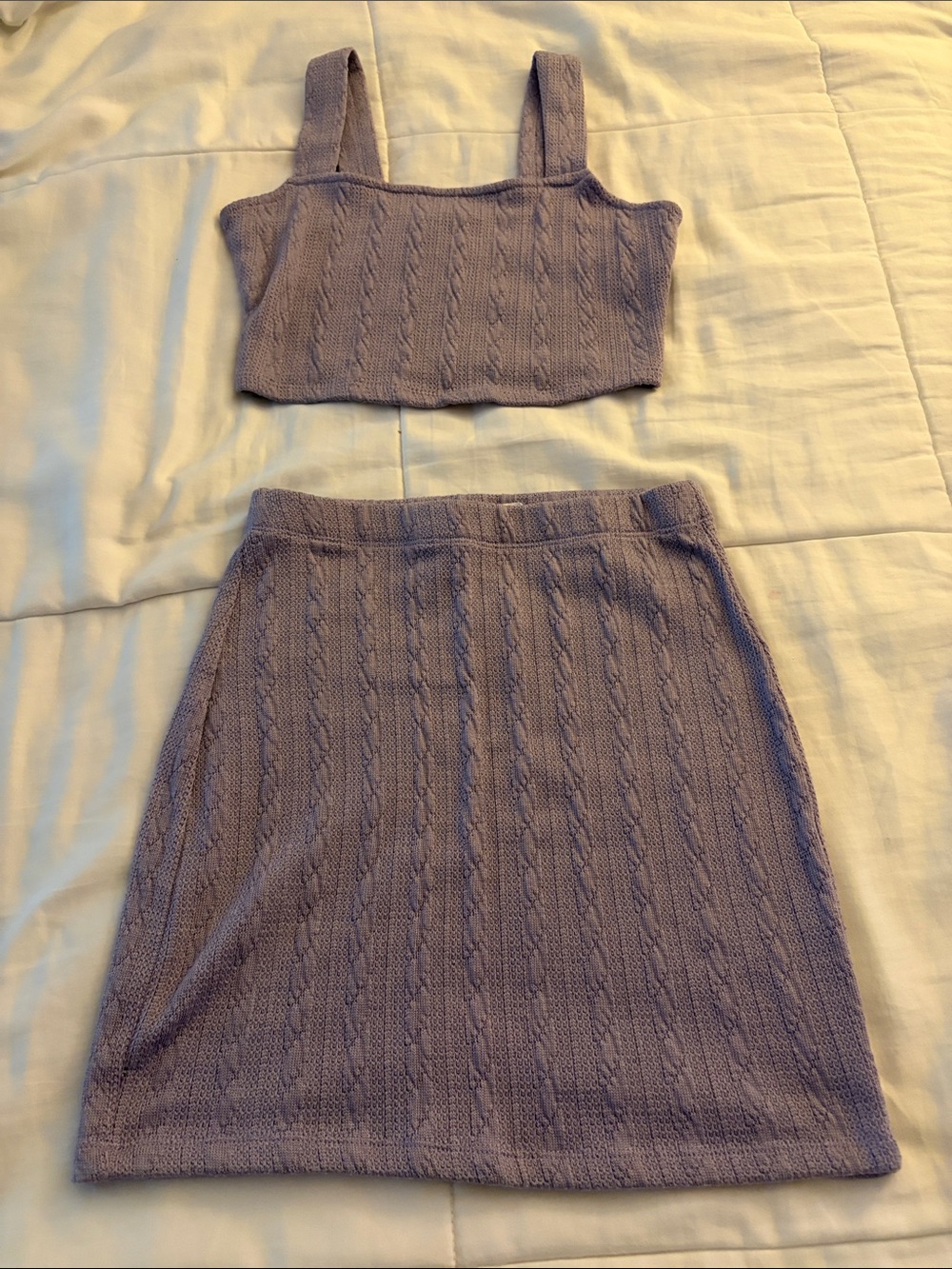 Hippie Rose Lavender Cable Knit Crop Top & A-Line Skirt Set Size XS